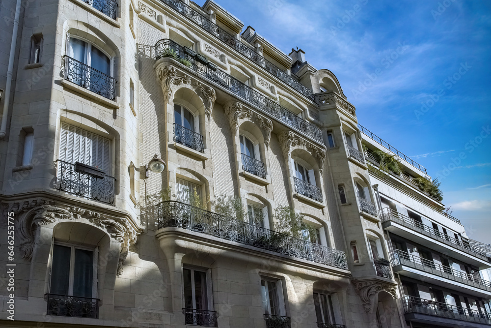 Paris, beautiful building rue du Rocher, in the 8e arrondissement, a luxury district 

