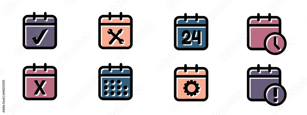 Calendar Schedule Business Icons Set - Vector Illustrations Isolated On White Background