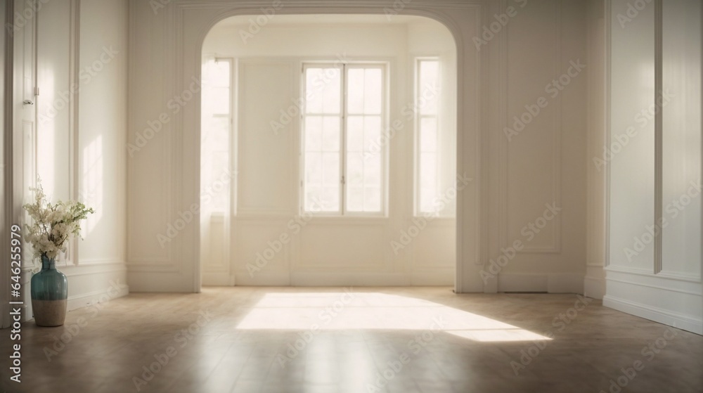 empty white room with windows. Liminal space concept. - obrazy, fototapety, plakaty 
