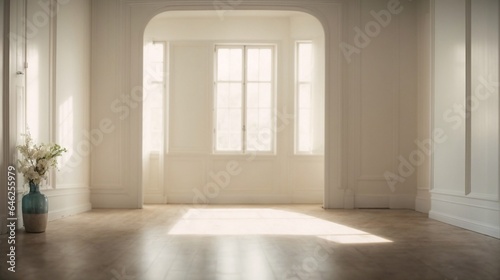 empty white room with windows. Liminal space concept.