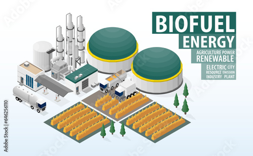 biofuel energy, biofuel power plant in isometric graphic