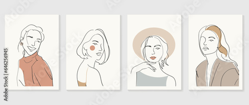 Surreal faces abstract art background vector. Portrait abstract face one line drawing with modern continuous line art and abstract geometric art style. Good for poster, wall art, print, cover design.
