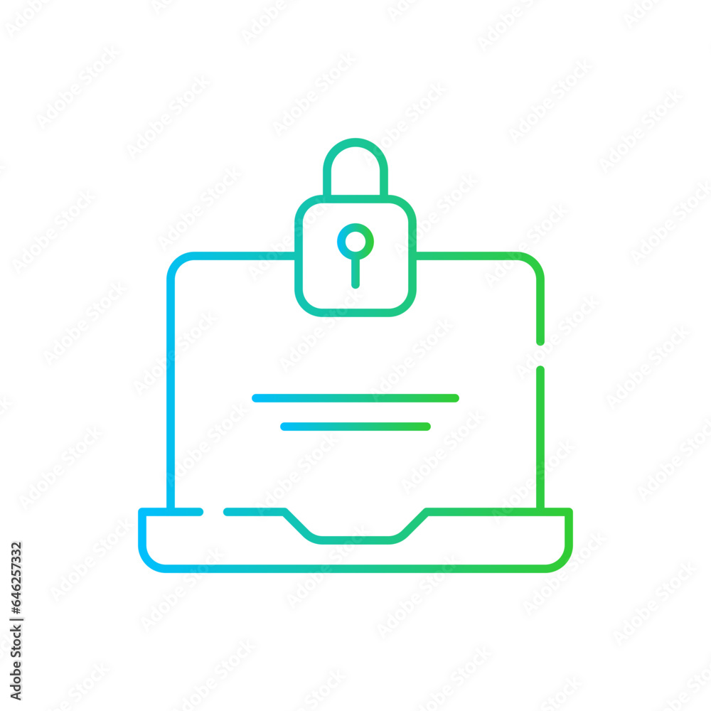 Laptop security cyber security icon with blue and green gradient outline. technology, computer, cyber, network, security, digital, laptop. Vector illustration Laptop security cyber security icon with blue and green gradient outline. technology, computer, cyber, network, security, digital, laptop. Vector illustration