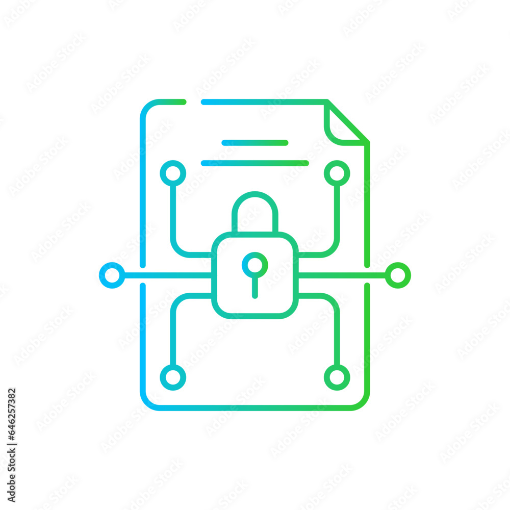 Data encryption cyber security icon with blue and green gradient outline. technology, security, digital, data, network, encryption, cyber. Vector illustration