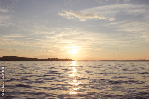 Sunset over the lake in Finland