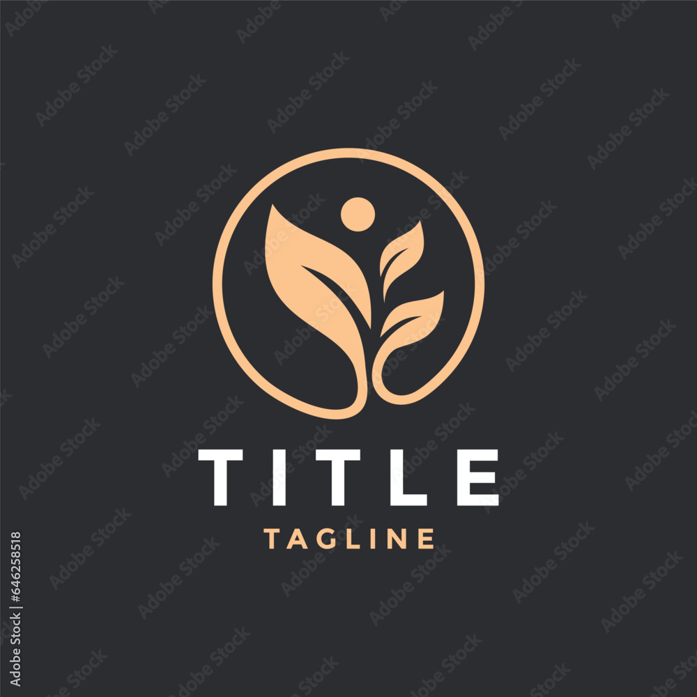 Luxury and elegant leaves round logo