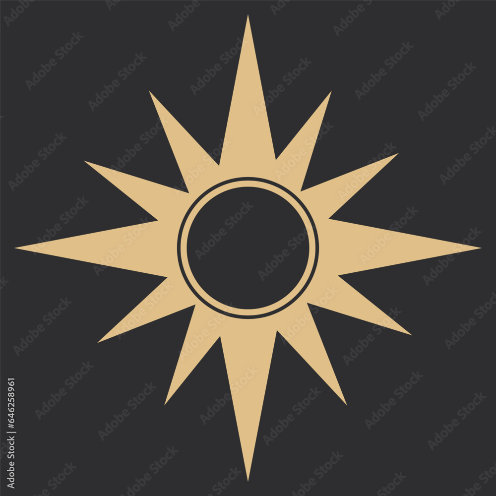 Celestial border sun line frame golden, mystic shape, space element isolated. Line round decoration. Celestial border sun line frame golden, mystic shape, space element isolated. Line round decoration.