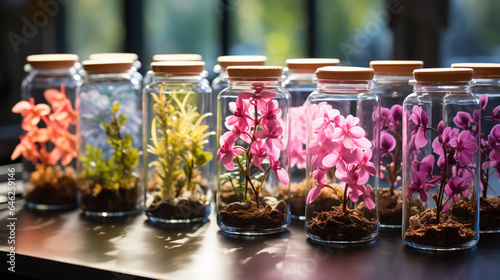 Orchids grows in glass bottle. 