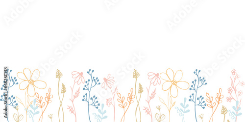 Border or frame made of wildflowers and herbs. Decorative frame for printing on fabric, ribbons and paper.