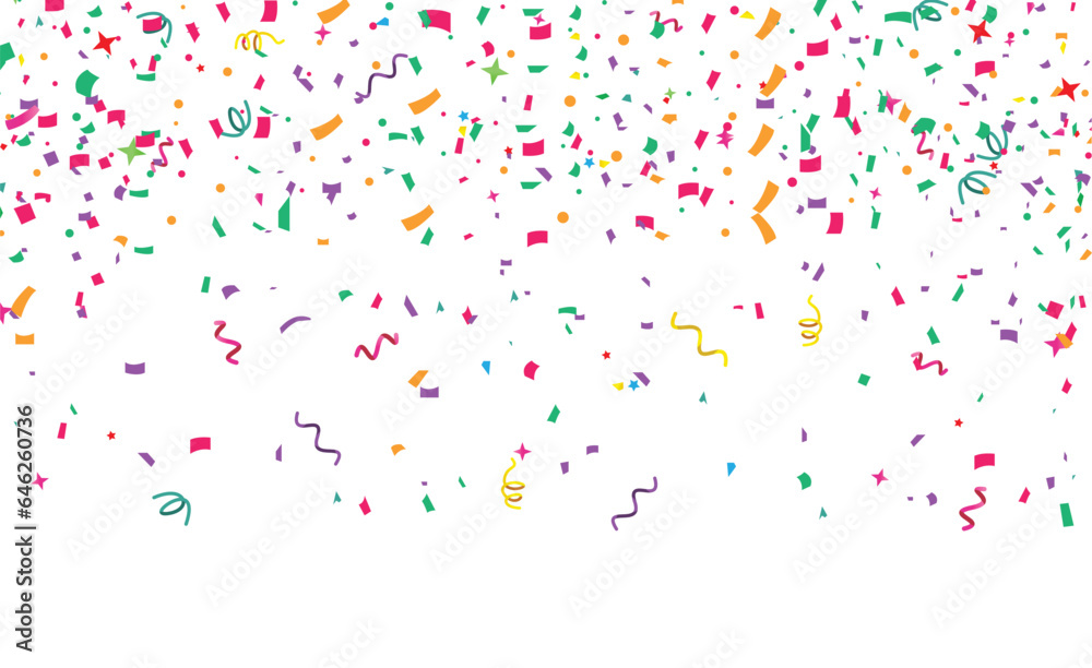 Falling  confetti isolated on transparent background. Bright festive tinsel.
