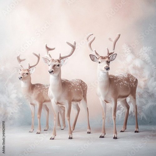 Christmas card with Christmas reindeer. Pastel colors. Generative AI