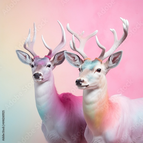 Colorful reindeer. Pastel colors. Generative AI