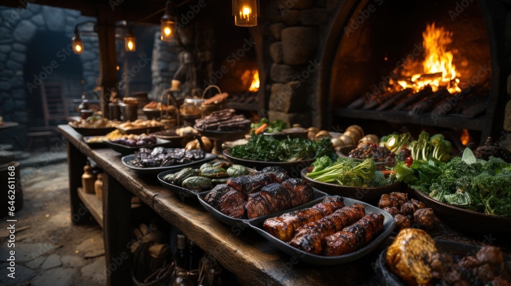 Naklejka premium A close-up of a food stand in the Viking village.