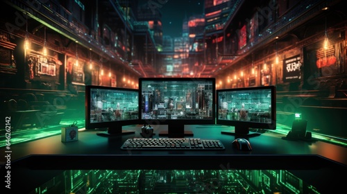 Cyber-themed computer wallpaper. 