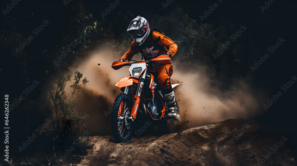 Motocross rider extreme adventure down dirt road, a thrilling adventure in the heart of nature, capturing the essence of adventure in the great outdoors