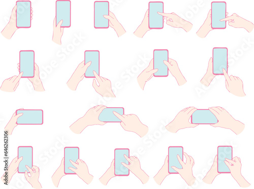 スマホを操作する手（ピンク）