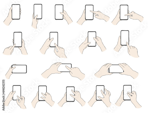 スマホを操作する手（画面部分透過）