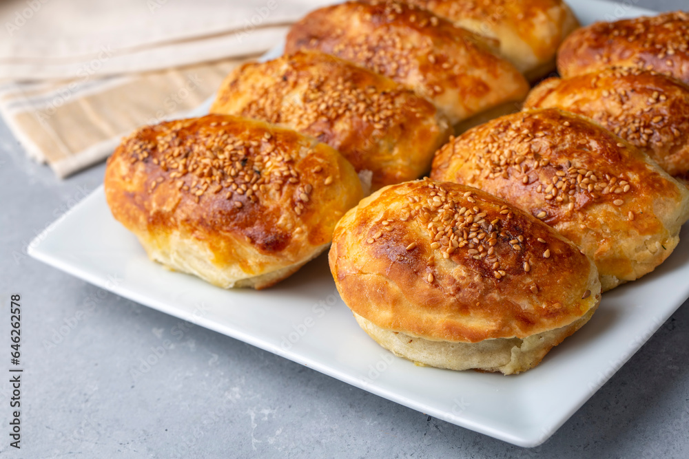 Turkish cuisine; Handmade Cheese Pastry (Turkish name; peynirli pogaca) Turkish cuisine; Handmade Cheese Pastry (Turkish name; peynirli pogaca)
