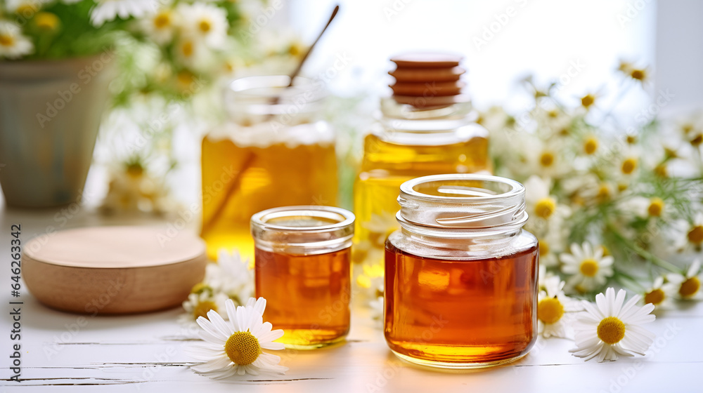 fresh honey in different jars fresh honey in different jars