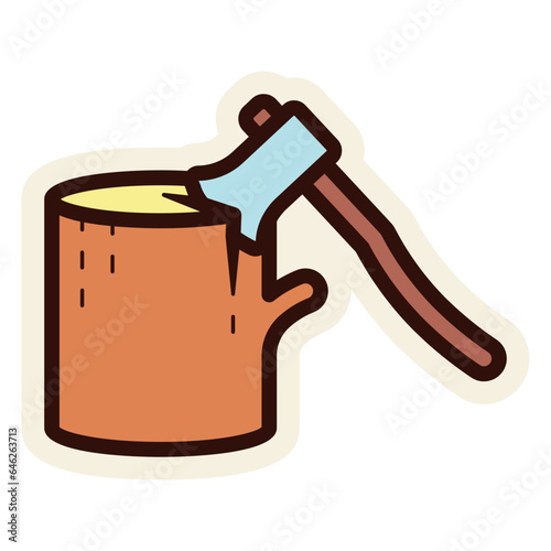 axe and wooden log sticker