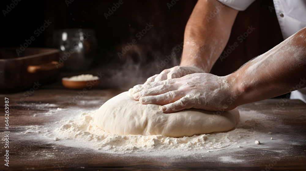 The art of kneading bakery dough by an expert chef,ai generate