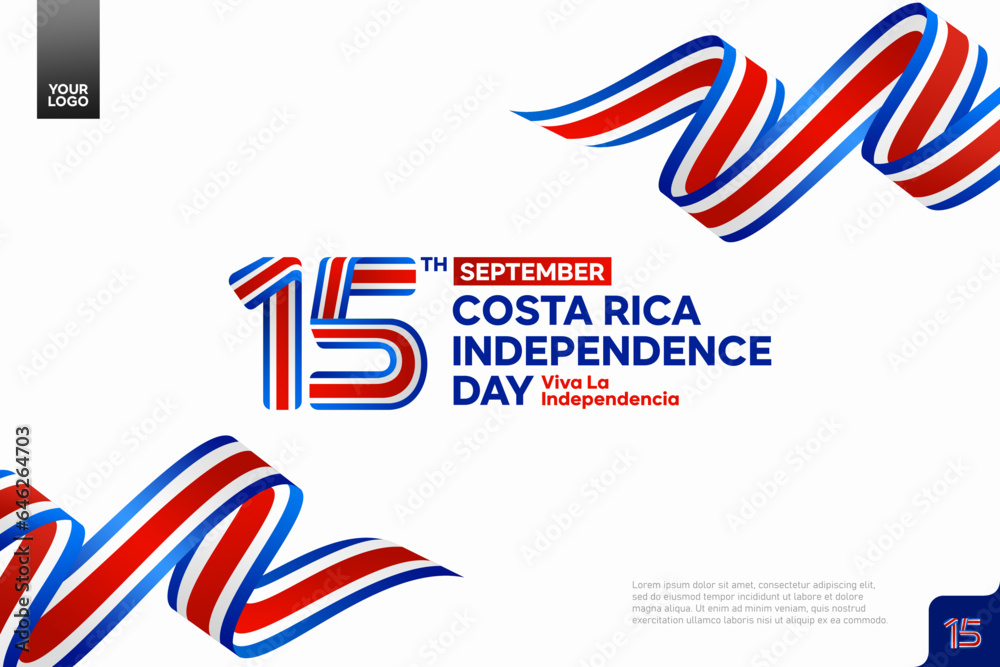 Obraz premium Costa Rica Independence Day logotype on September 15th with flag background