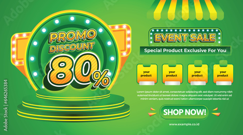 TEMPLATE BACKGROUND PROMO DISCOUNT 80 PERCENT 3D TEXT EFFECT EDITABLE SALE BIG EVENT BANNER FLYER SALE SPECIAL OFFER