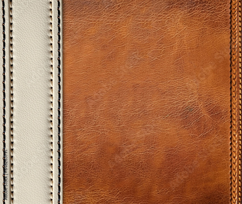 Wallpaper Mural Horizontal or vertical leather background of brown color with decorative braided edging and border of ivory color. Decorative backdrop with cowhide texture. Copy space for text Torontodigital.ca