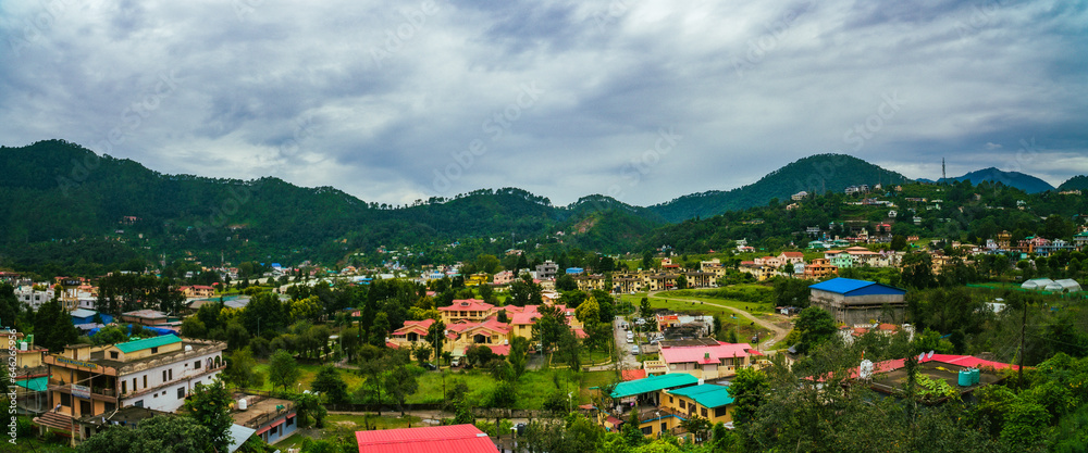 Beautiful Landscape Mountain Town Bhimtal, Nanital Uttarakhand India Panoramic view