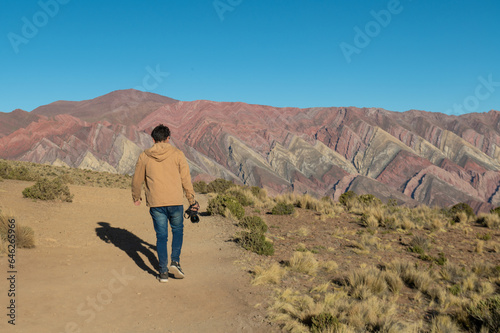 People in the Serrania de Hornocal, the hill of the fourteen colors in the Quebrada de Humahuaca , Jujuy, Argentina in 2023.