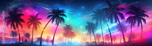 Travel palm neon color banner © kramynina
