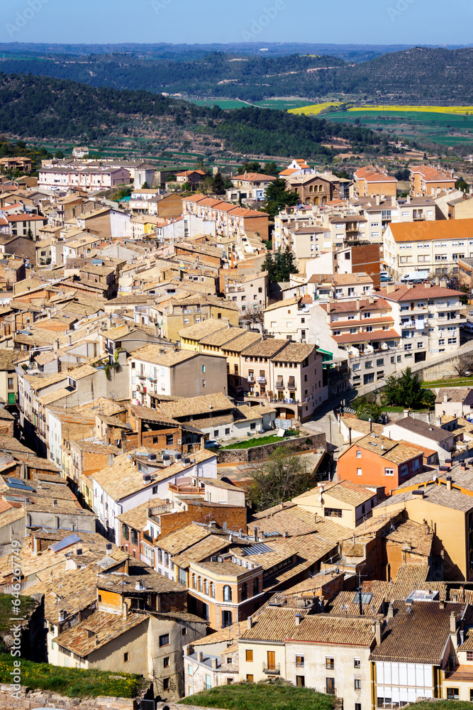 Aerial view of the old town of Cardona, Catalonia, Spain.