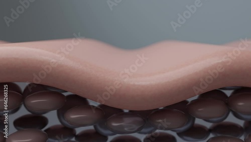 Hyaluronic acid or moisturizer serum drop and absorb by skin cell to treatment dry skin and saggy or wrinkle skin. woman skin care product concept. 3D rendering.