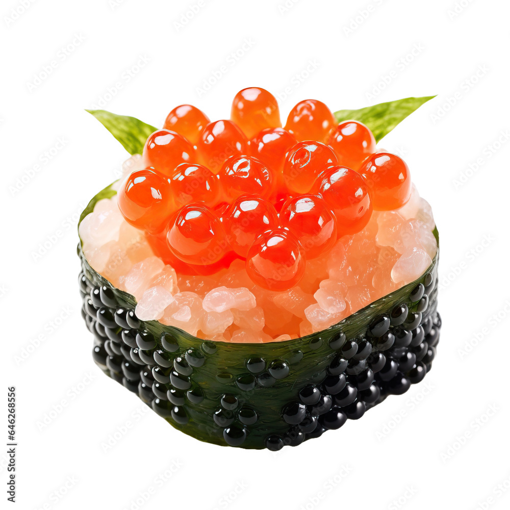 kura (Salmon Roe) Gunkan Maki sushi isolated on transparent or white background Stock Photo