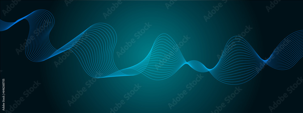 Blue wave lines on gradient blue background. Abstract blue wave lines pattern for web design, cover, flyer, card, poster, texture, slide, magazine, data visualization.