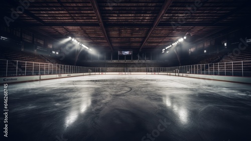 Empty old hockey arena with worn out interior
