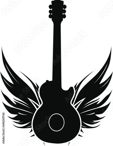 vector silhouette of an electric guitar with wings isolated on white background