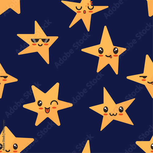 Seamless star kawaii pattern. Hand drawn doodle stars.
