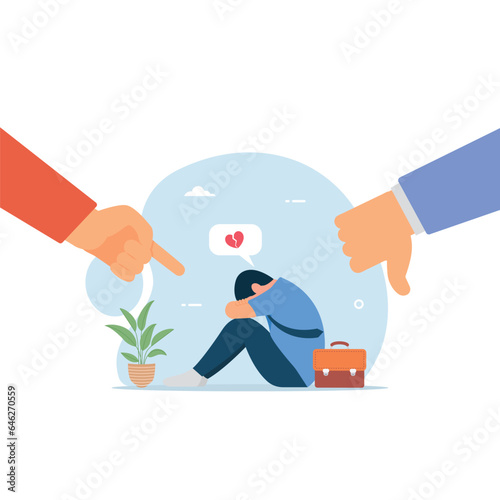 Demotivation and blame from failure or mistake employee. Depression, sad and stressed businessman illustration concept