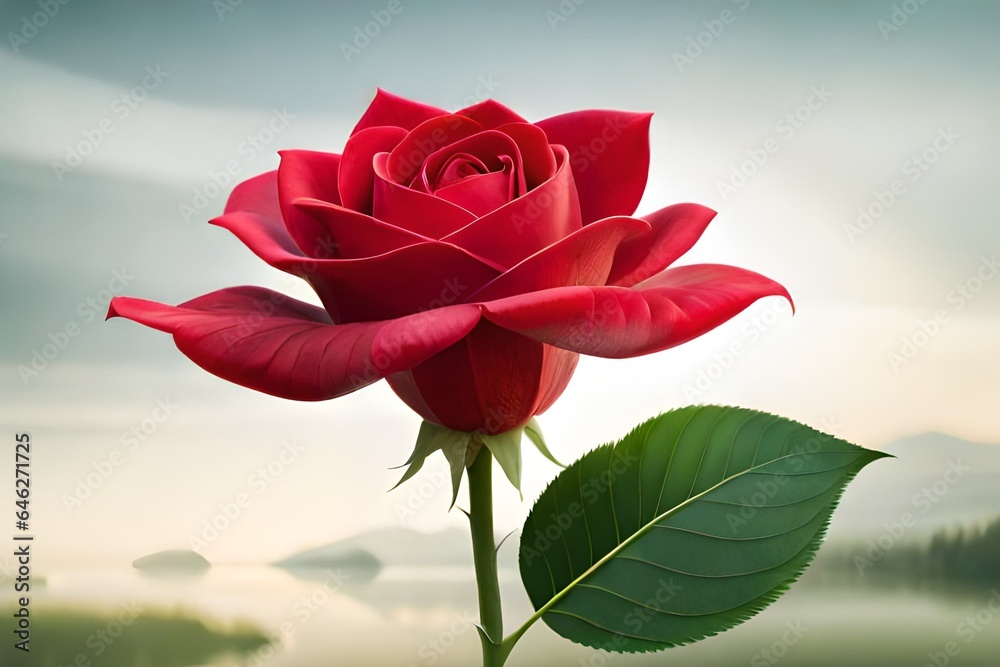 Red rose flower with clipping path, side view. Bea Red rose flower with clipping path, side view. Bea