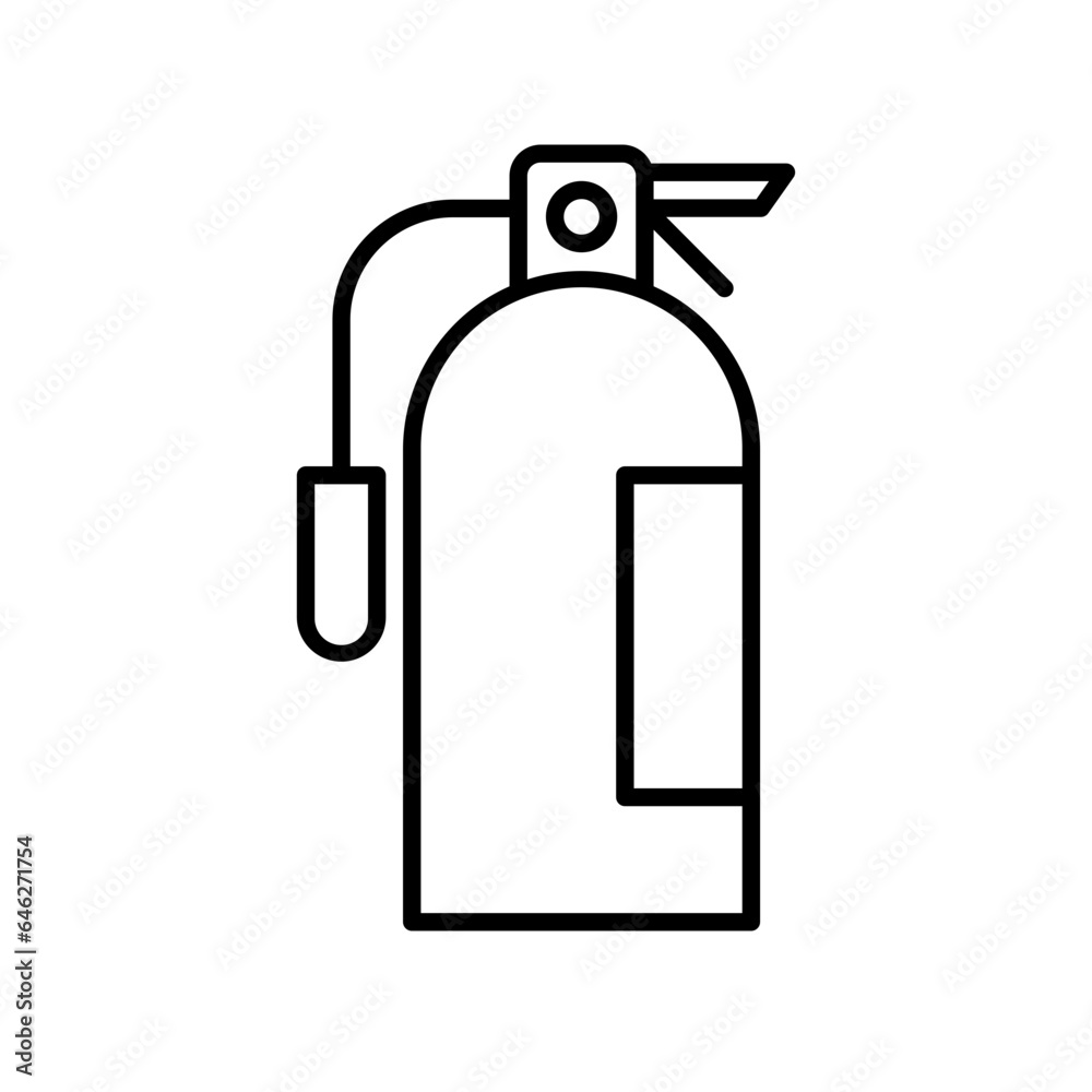 Fire extinguisher safety icon with black outline fire, symbol, sign, danger, extinguisher, protection, safety. Vector illustration
