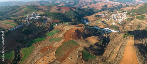 Aerial dongchuan in yunnan red land photo