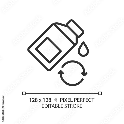 2D pixel perfect editable black car engine oil icon, isolated vector, thin line simple illustration representing car service and repair.