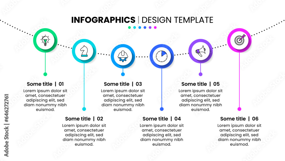 Fototapeta premium Infographic template. 6 circles with icons on a line