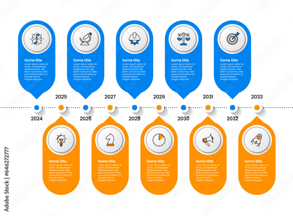 Fotografie Infographic template. Horizontal timeline with years and 10 steps