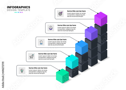 Infographic template. Chart with cubes and 5 steps