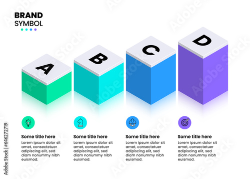 Infographic template. 4 isometric growing columns with text