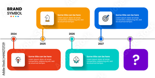 Infographic template. Timeline with 4 steps and a question mark at the end