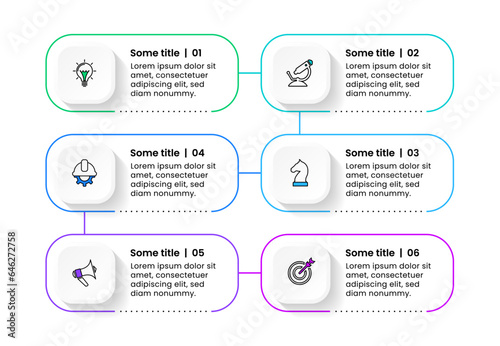 Infographic template. 6 frames connected by a line