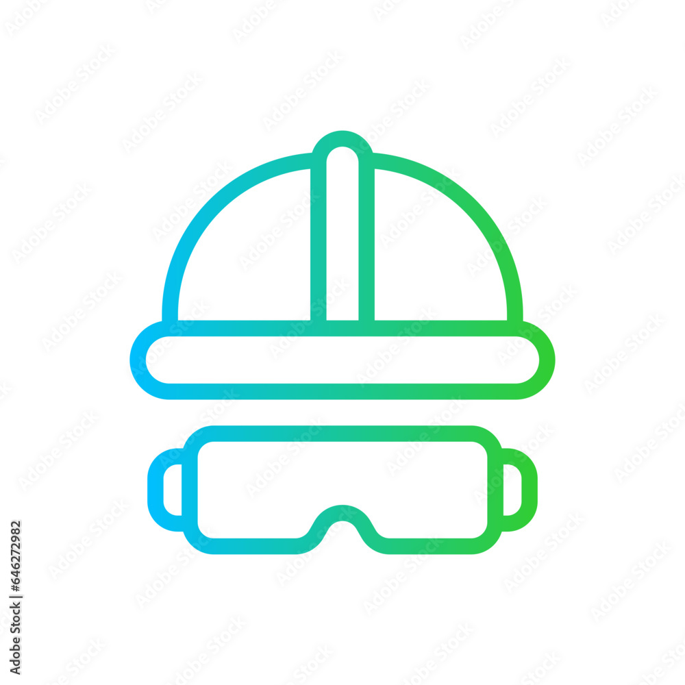 Helmet safety icon with blablue and green gradient outline style. helmet, symbol, safety, worker, sign, equipment, construction. Vector Illustration Helmet safety icon with blablue and green gradient outline style. helmet, symbol, safety, worker, sign, equipment, construction. Vector Illustration